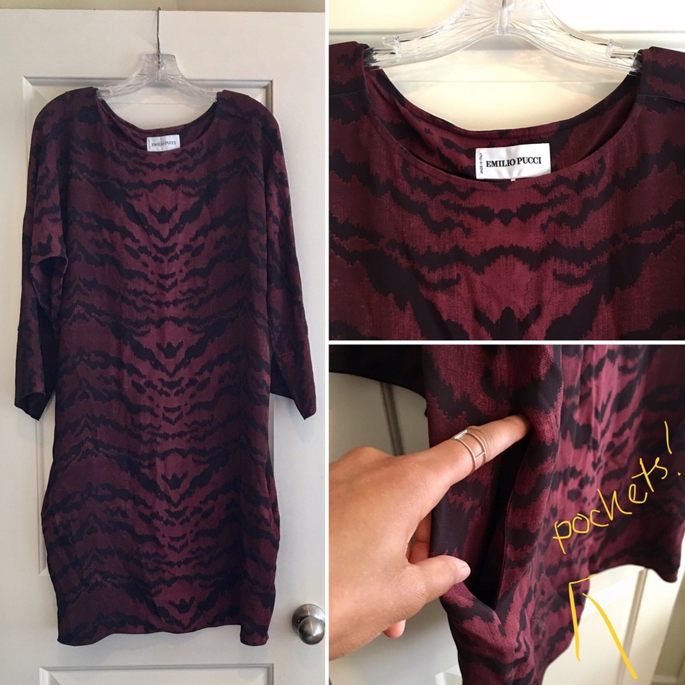 Emilio Pucci Rayon Drk Brown Shift Dress Like New